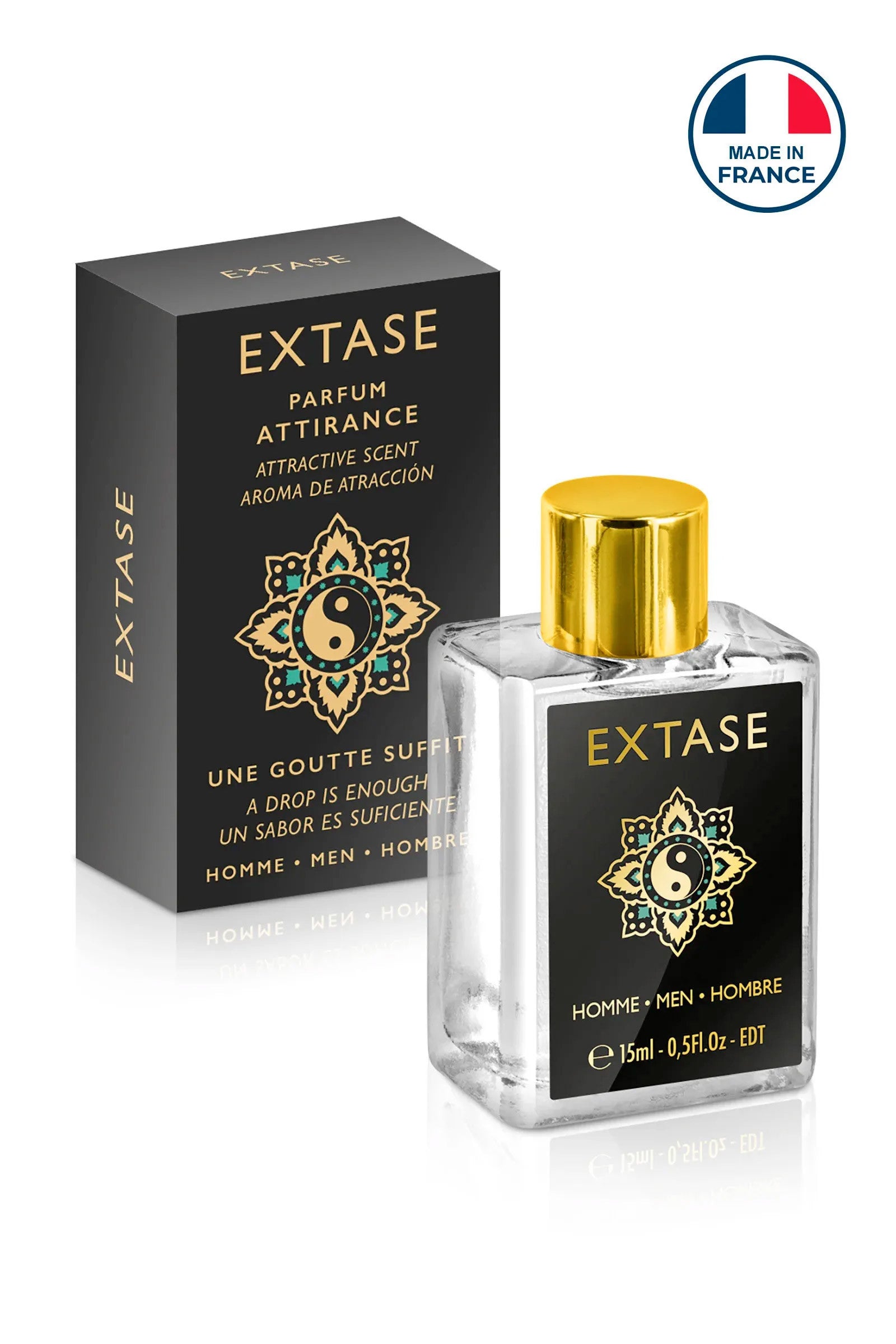 Parfum d'attirance Extase homme – flacon 15ml, créé à Grasse