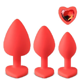 Plug anal bijou en silicone avec pierre cœur rouge — tailles S, M, L — Lady Mary
