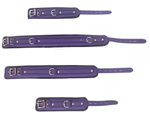 Kit BDSM violet – menottes poignets et chevilles en cuir, vue d'ensemble | Lady Mary