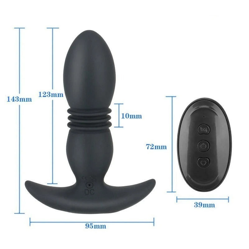 Plug anal vibrant va-et-vient – dimensions en millimètres avec télécommande