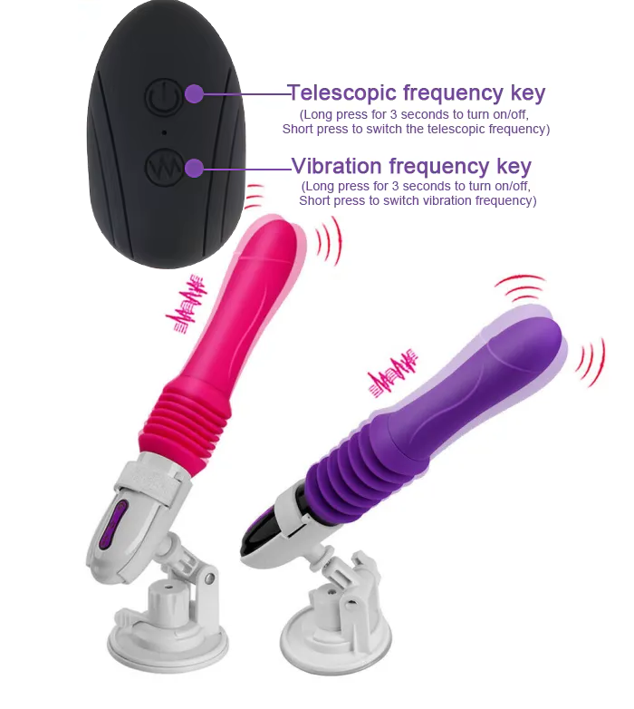 Les deux vibrateurs télescopiques rose et violet avec leur télécommande