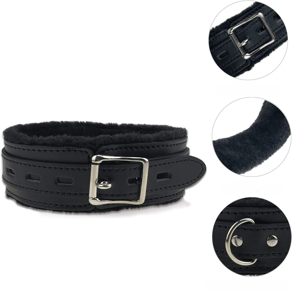 Collier ras du cou gothique en cuir synthétique doublé de fourrure