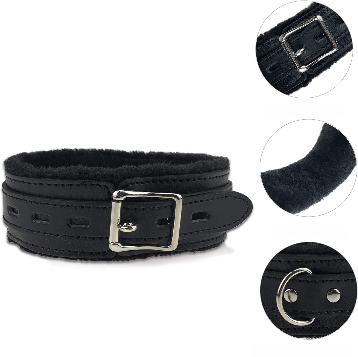 Collier ras du cou gothique en cuir synthétique doublé de fourrure
