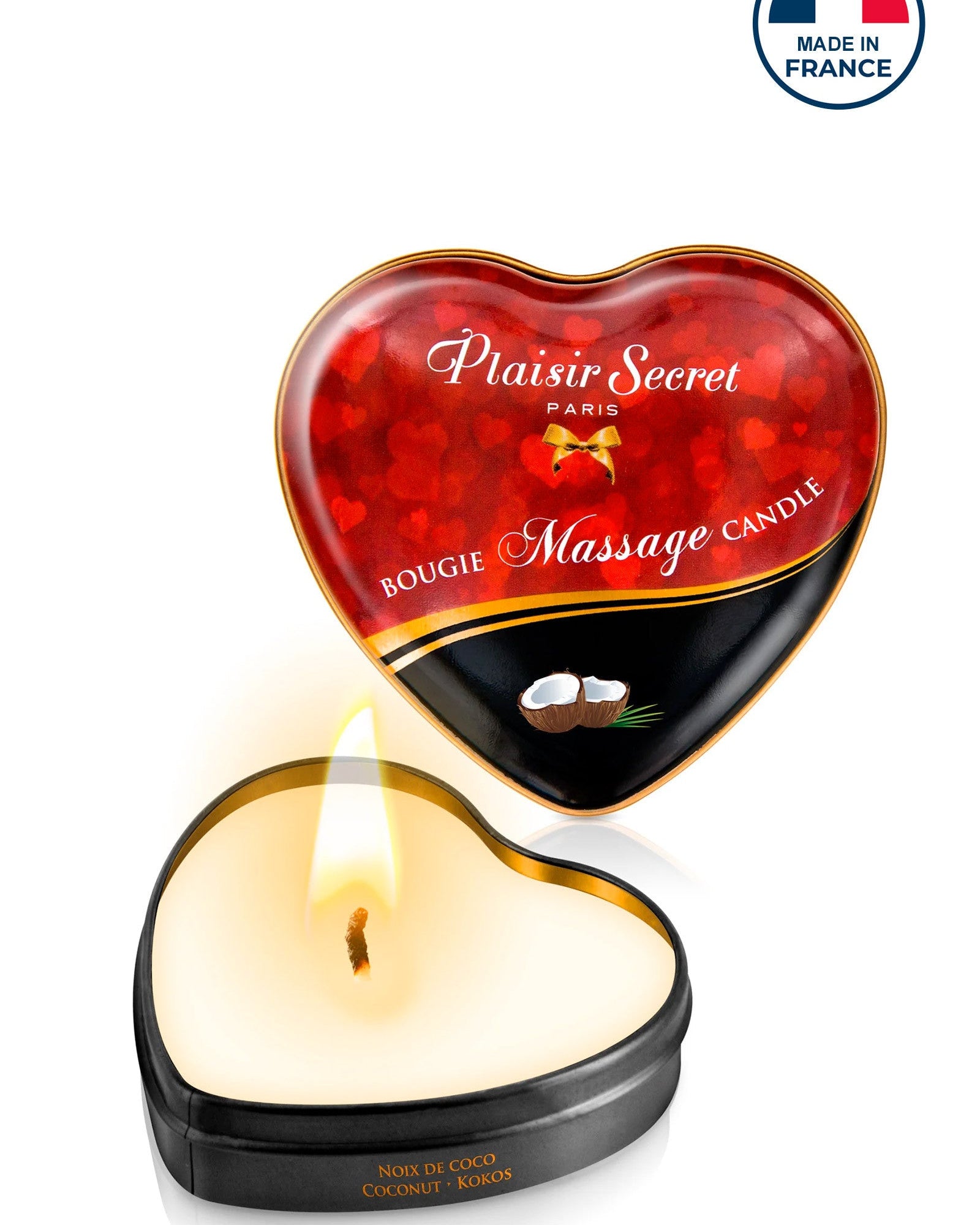 Bougie de massage cœur gourmand parfum coco – vue flamme