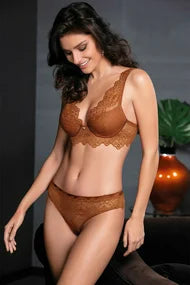 Ensemble lingerie Karina Leilieve Italy – soutien-gorge et brésilien dentelle marron cuivre