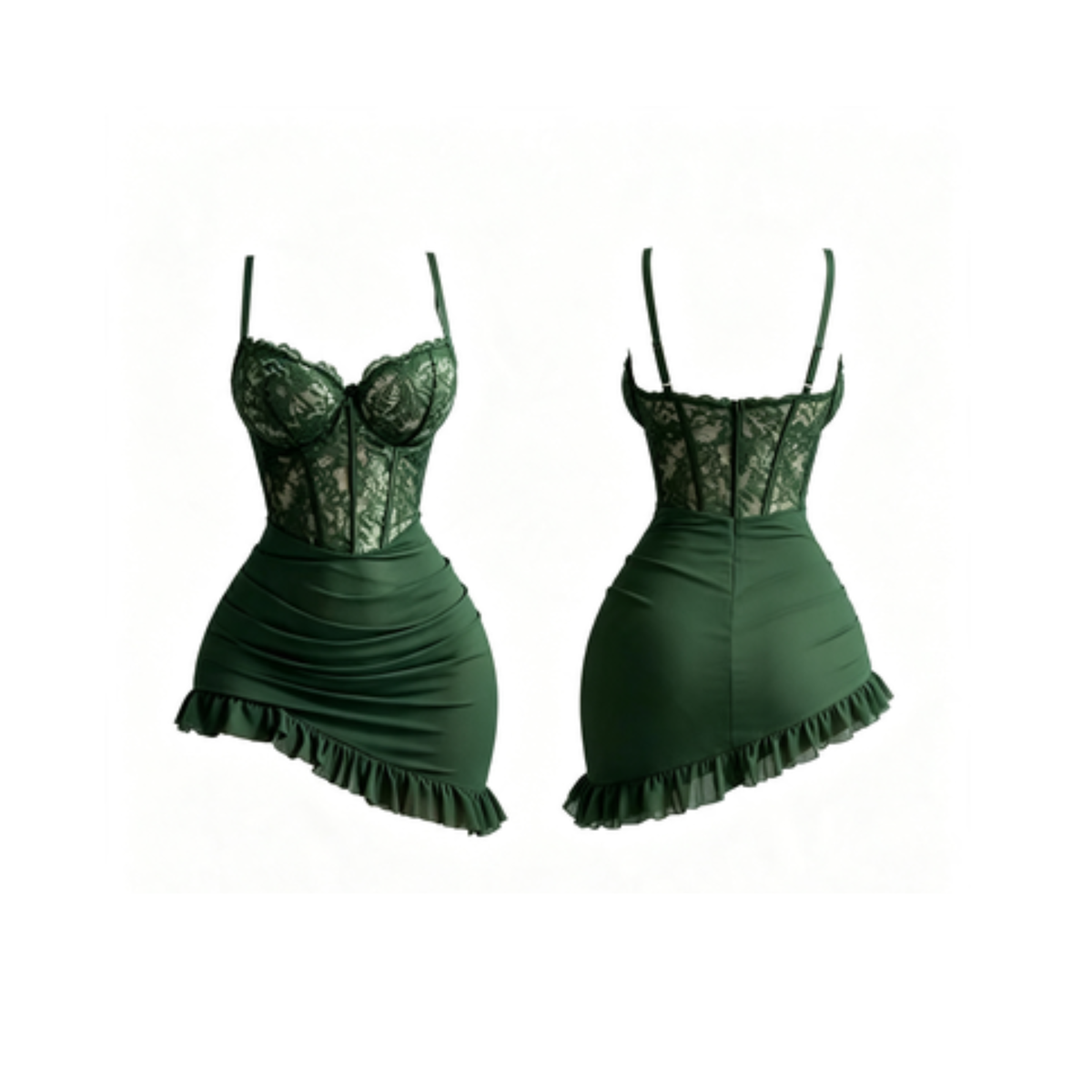Ensemble bustier en dentelle verte et jupe – Nolwenn – vue 3 | Les Secrets de Léa
