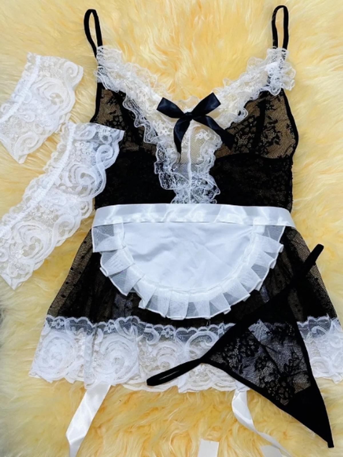 Les Secrets de Léa – Lingerie & Sensualité – Nafiss Tenue Femme de Chambre Dentelle Noire et Blanche – vue 8