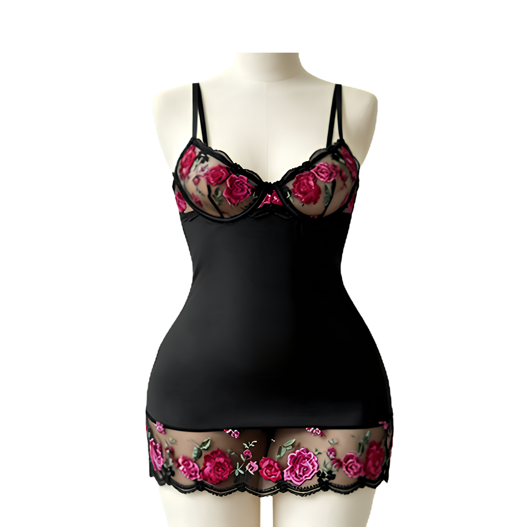 Nuisette noire brodée de roses – Letitia – vue 12 | Les Secrets de Léa