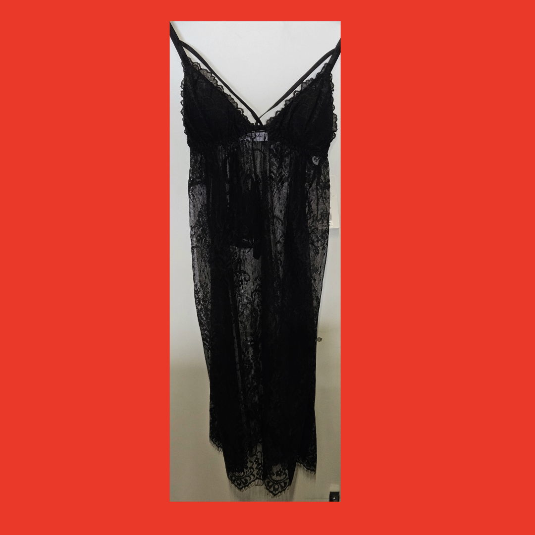 "Nuisette dentelle transparente Dali noire avec string – lingerie sexy col en V"