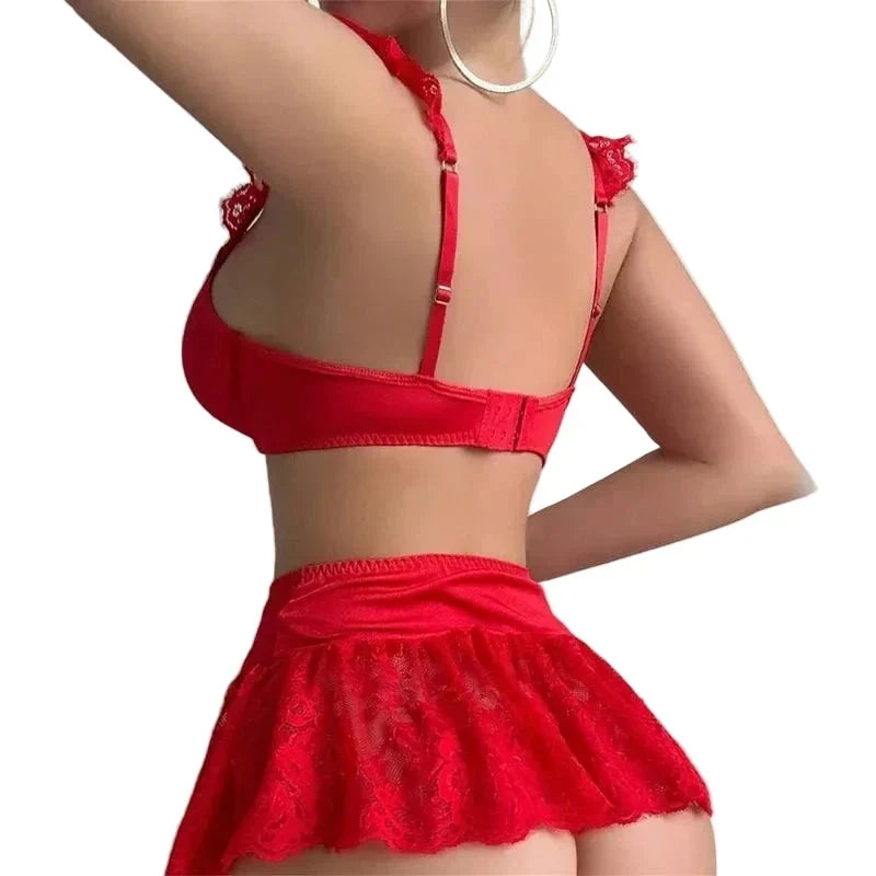 Ensemble rouge à basque, nœuds et bas rouges – Jeanne – Les Secrets de Léa – vue 4