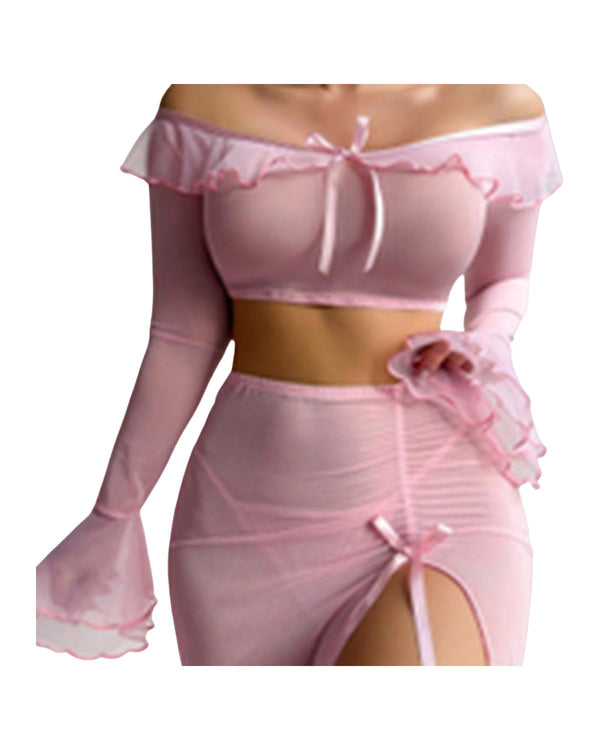Ensemble top et jupe longue en tulle rose – Bella – Les Secrets de Léa
