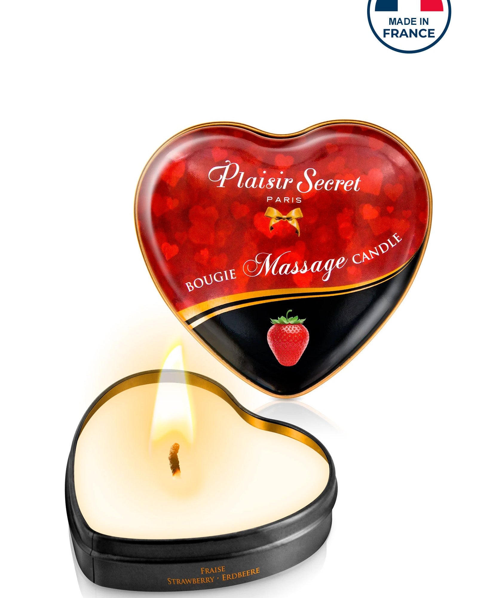Bougie de massage cœur gourmand parfum fraise – vue produit