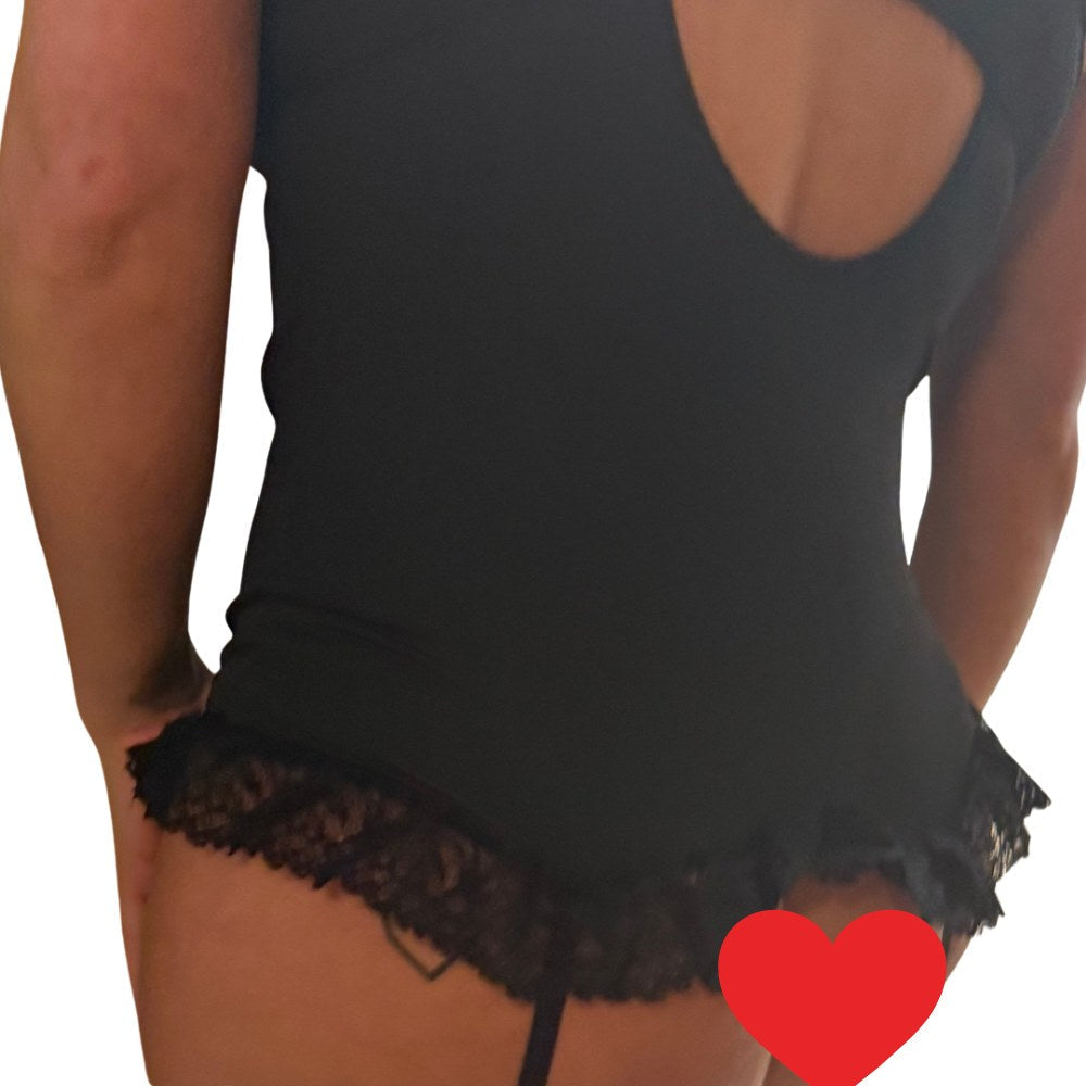 Guêpière en dentelle noire à nœuds roses – Victoria – Les Secrets de Léa, vue 5