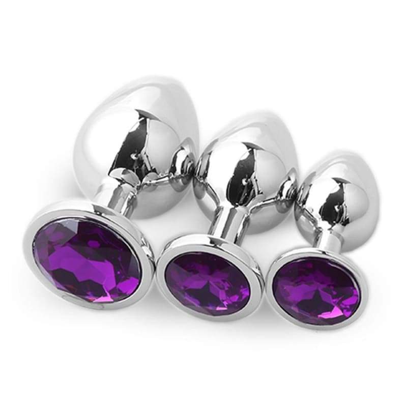 Plug anal orné d'une pierre –  violette améthyste - trio