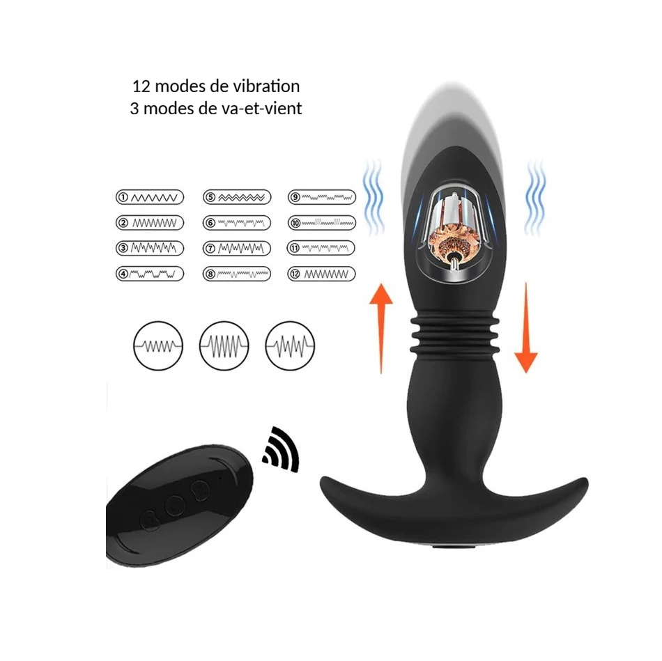 Plug anal vibrant va-et-vient – 12 modes de vibration et 3 modes de va-et-vient avec télécommande 