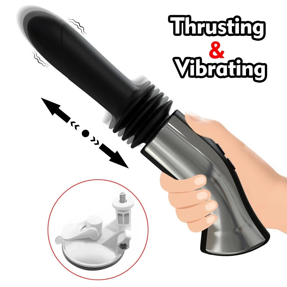 Vibrateur télescopique noir avec son support ventouse, L'Intimité du Marquis