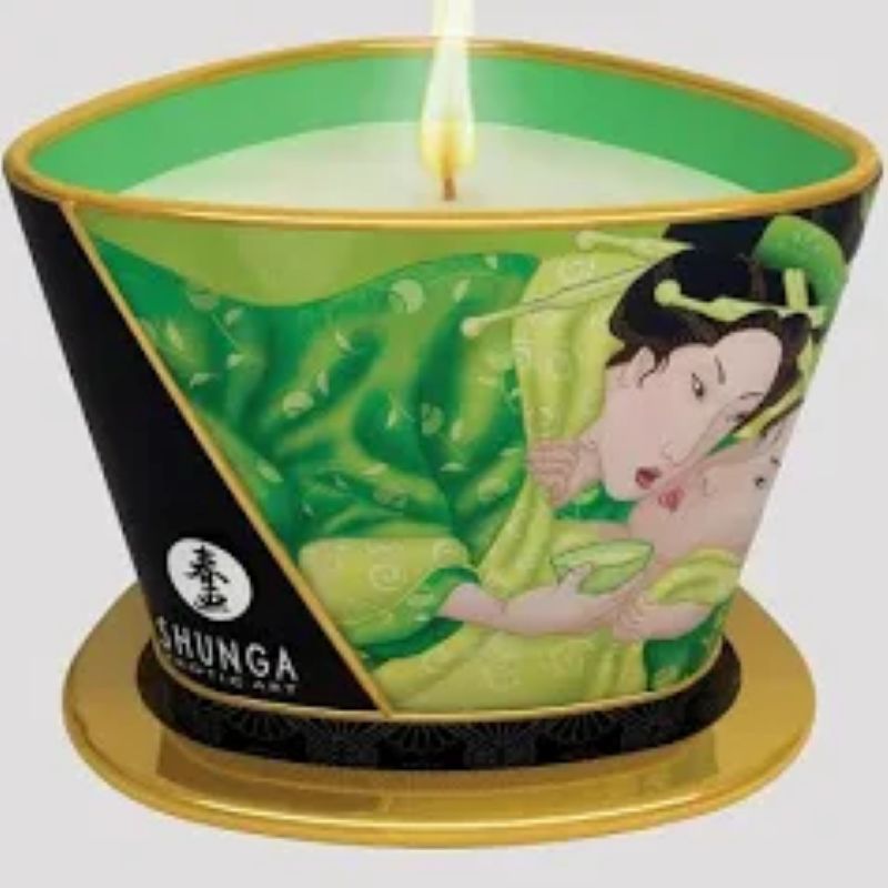 Bougie de massage Shunga 170ml – thé vert vue packaging