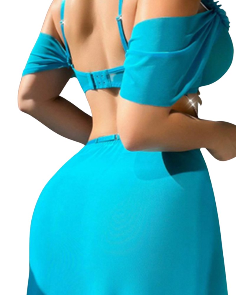 Tenue turquoise à chaînes et jupe longue fendue – Jasmine – Les Secrets de Léa, vue 4