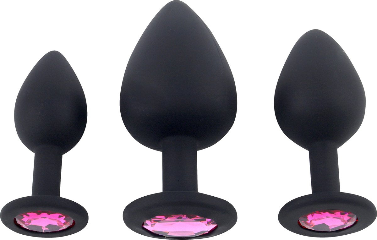Plug anal bijou en silicone avec pierre rouge — tailles S, M, L — Lady Mary